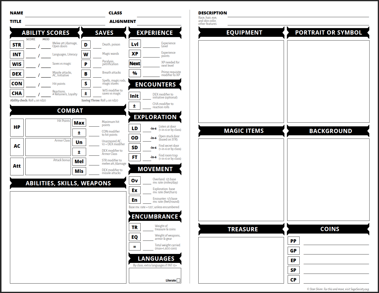 OSE Magic-User Character Sheet